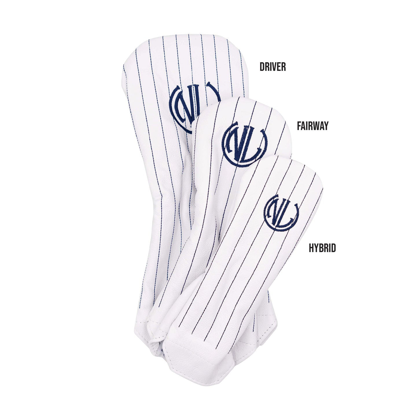 Driver Headcover | White Leather w/ Navy Pinstripes and NLU Monogram