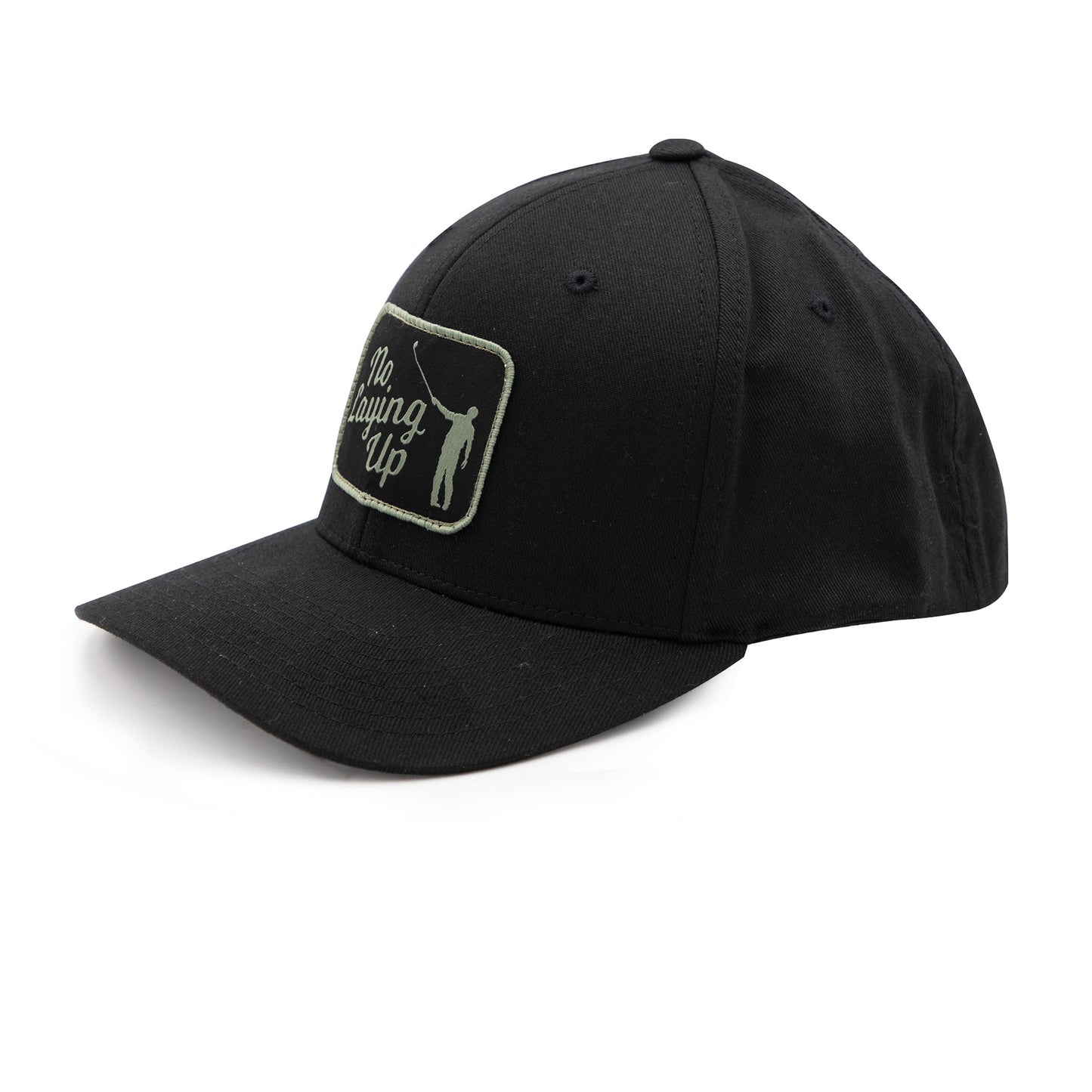 No Laying Up XXL Patch Hat | Black FlexFit with Green and Black Retro Rectangle Patch