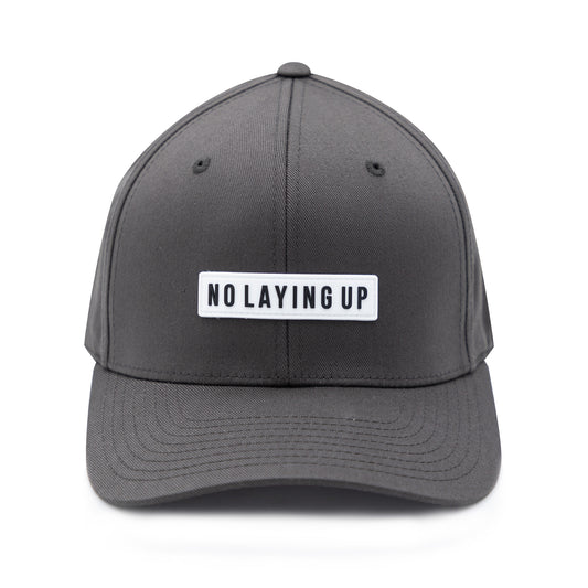 No Laying Up XXL Patch Hat | Dark Grey FlexFit with White No Laying Up PVC Patch