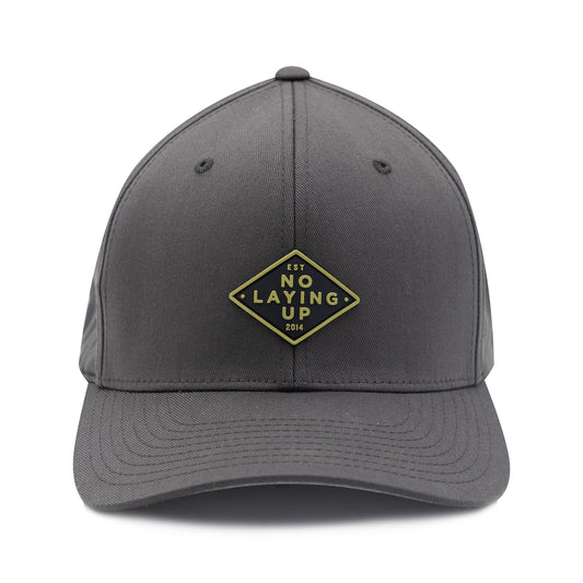 No Laying Up XXL Patch Hat | Dark Grey FlexFit with Green and Black Retro Diamond PVC Patch