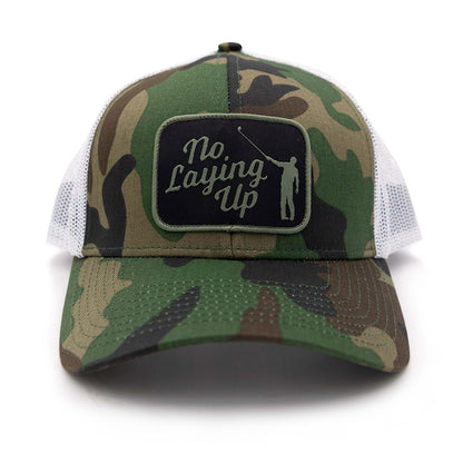 NLU Retro Patch Hat | Green and Black Retro Rectangle patch on Camo w/ White Mesh