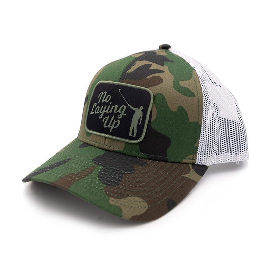 NLU Retro Patch Hat | Green and Black Retro Rectangle patch on Camo w/ White Mesh