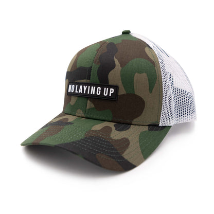 No Laying Up Black Patch Hat | Camo & White Mesh