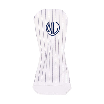 Driver Headcover | White Leather w/ Navy Pinstripes and NLU Monogram